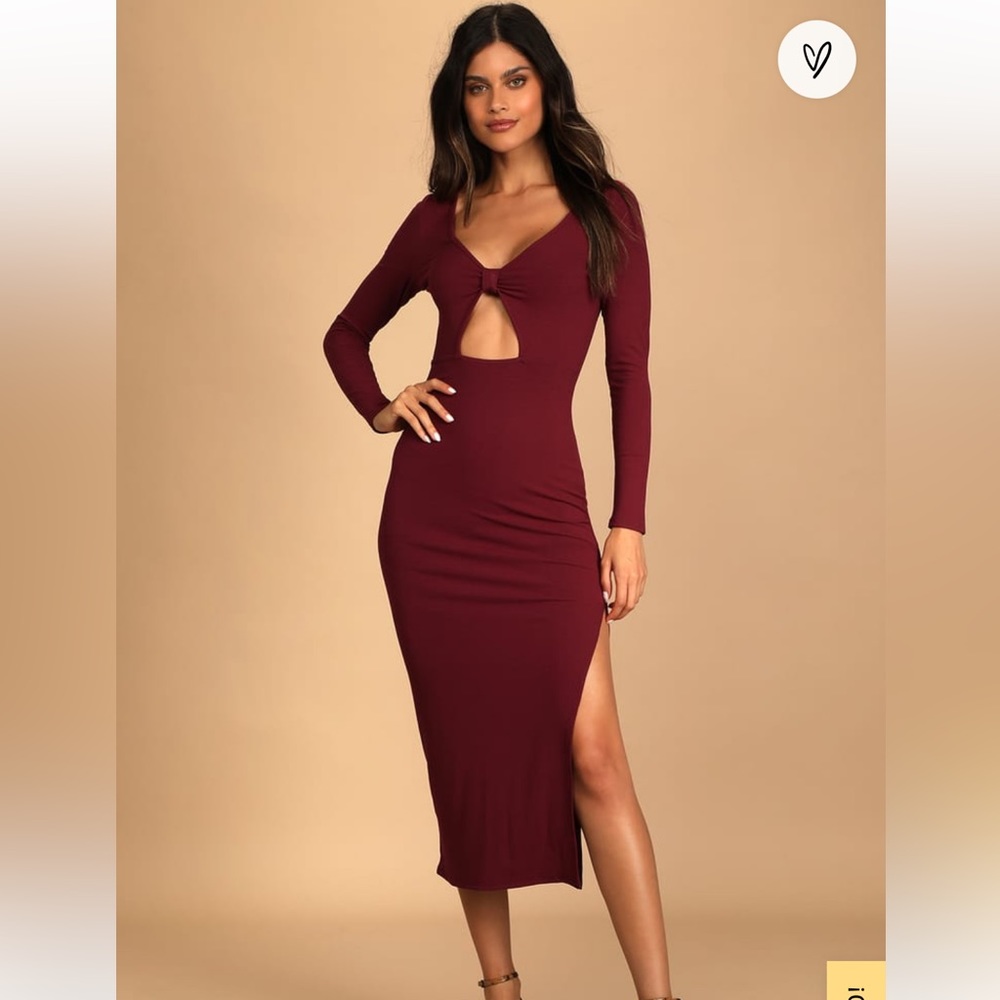 Burgundy midi dress with cutout